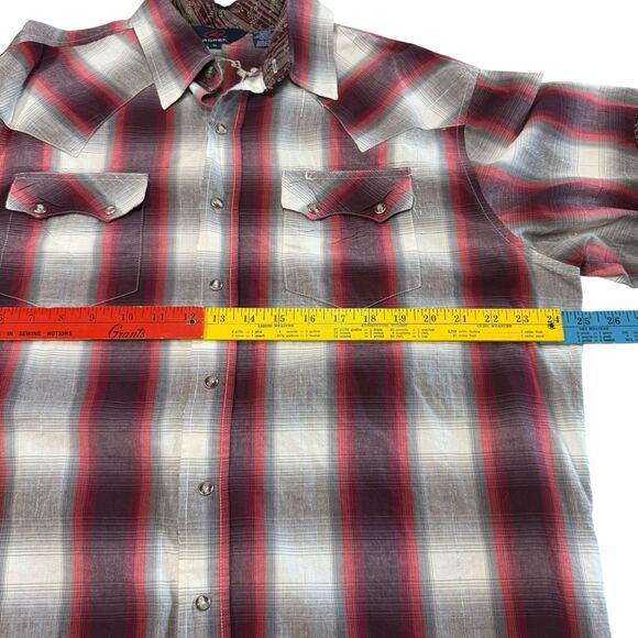 Roper Pearl Snap Plaid Metallic Embroidered Contrasting Cuffs Shirt XL Western - Picture 7 of 8